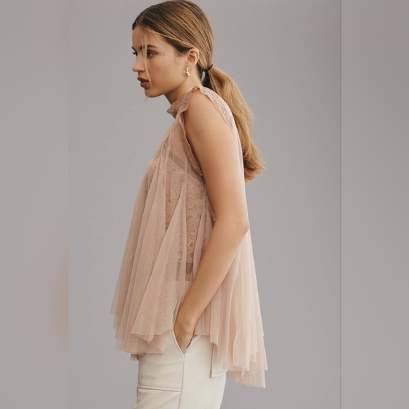 NWT By Anthropologie Godet Tulle Swing Top Color Rose Size M - Picture 2 of 8